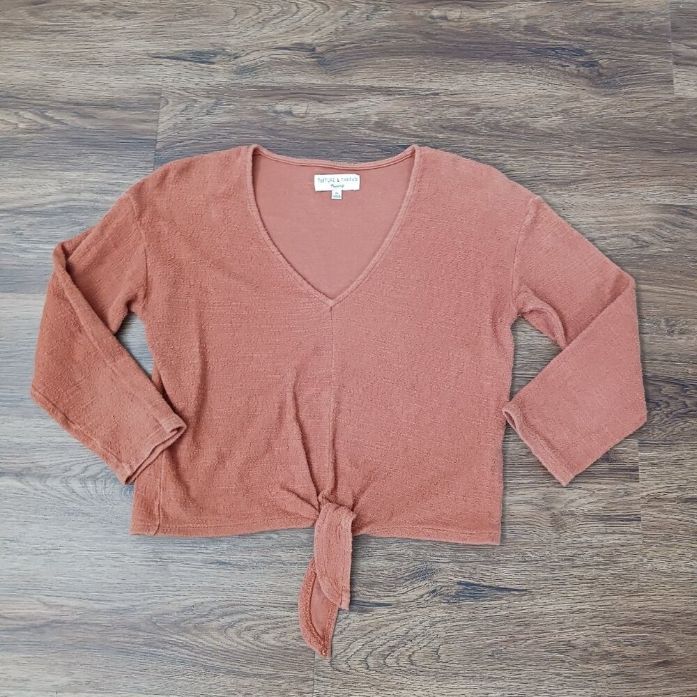 Madewell Texture & Thread 100% Cotton Orange Ribbed Cropped 3/4 Sleeve Top Sz XS